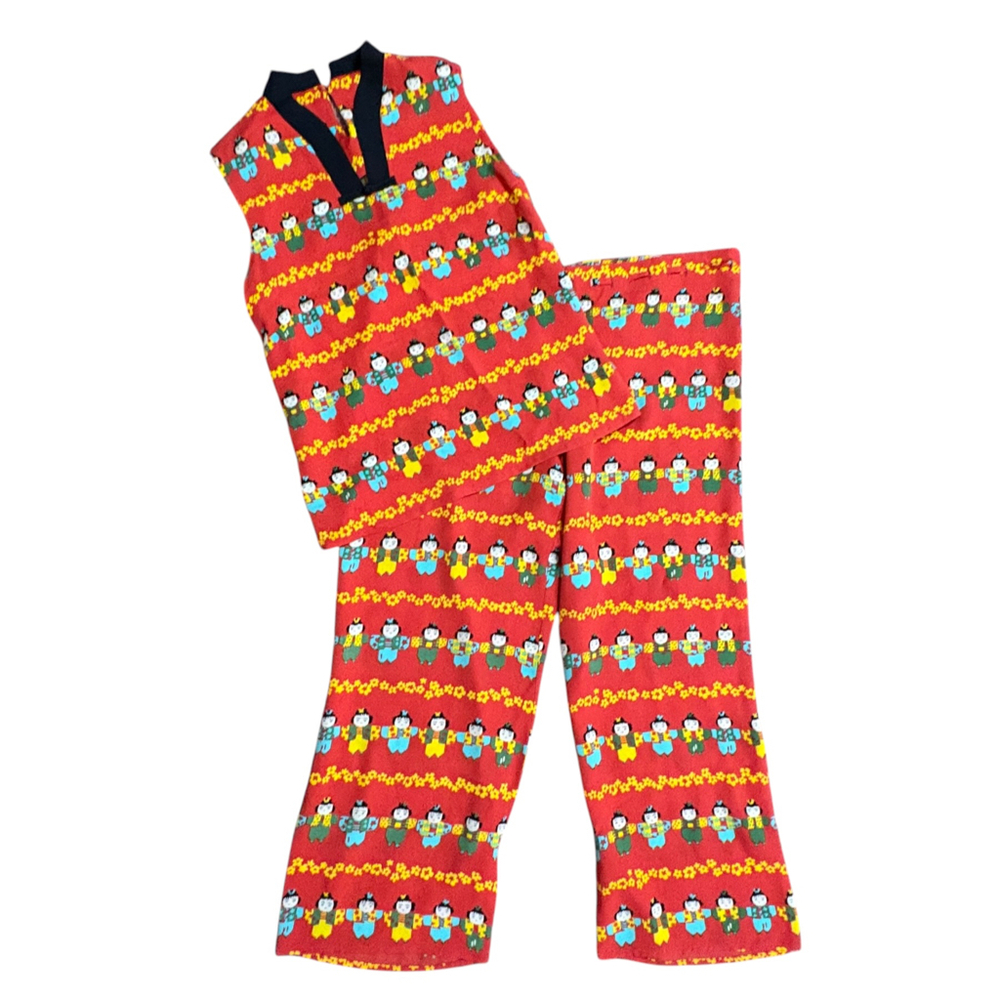 Vintage Harari 100% Silk 2 Piece Pants Set S/M Novelty Print Made USA